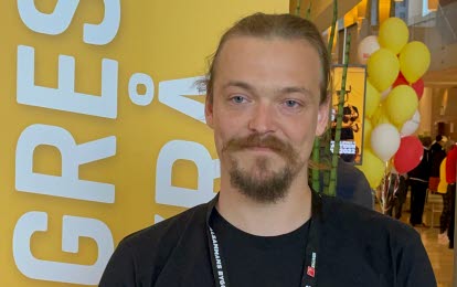 Tim Bengtsson, ombud på Byggnads kongress 2022. 