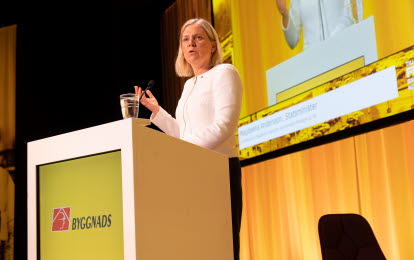 Magdalena Andersson, statsminister på Byggnads kongress 2022.